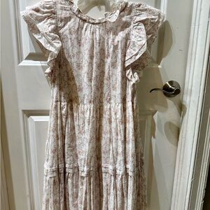 Olivaceous Cream Floral Womens Dress with Ruffle Sleeves - NWOT